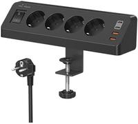 Prise de courant multifonctionnelle 8 en 1 avec USB-C PD 20W, boîte de prises de courant pour bureau avec fusible, 4 prises, 4 ports USB, protection contre les surcharges (1050J), câble de 2 mètres, c