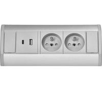 Prise de courant ORNO OR-GM-9039/G, boîtier d'angle, 2x 230V, 2x USB (type C ; 2.4A), gris-argenté