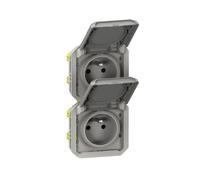 Legrand Prise double 2P+T Plexo 069563L composable étanche verticale gris