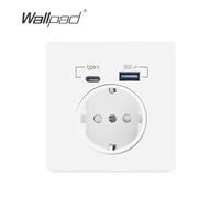 Prise de courant ue avec Port de chargement Usb et Interface de Type C 2.1A 16A panneau PC 86mm français russie espagne prise murale support pour téléphone