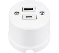 Prise de courant USB-A I USB-C double en porcelaine rétro I QR1 blanc