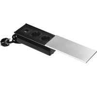 Prise de meuble avec couvercle coulissant, 2x2P+Z (Schuko), USB C, argenté