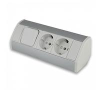 Prise de meuble blanche avec interrupteur - Idéale pour la cuisine et le bureau - Montage vertical et horizontal - 3 prises d'angle en aluminium et plastique - Multiprise encastrable - Prise de