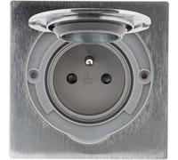 Zenitech - Prise de Sol 16A 2P+T - Aluminium Brossé - IP55, Clapet Aimanté, Câblage Rapide, Fixation Vis, Boîte encastrement, Joints Étanchéité - Terrasse/Bureau