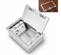 Prise de sol avec 3 prises Schuko, 1 port USB-A, 1 port USB-C et 1 port RJ45, en acier inoxydable