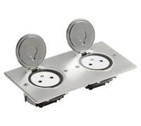 Legrand 089768 Prise de Sol Double Surface avec Platine Rectangulaire, 2P+T, 16A, 250V, Inox