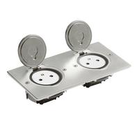 Legrand Prise de sol double 089768 Surface platine rectangulaire 2P+T 16A 250V Inox brossé