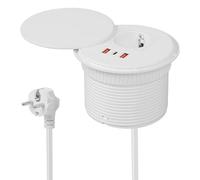 Prise de table avec USB C + USB A, prise encastrée, multiprise encastrée, câble de 1,8 m, prise de bureau, prises encastrées, 1 type C, 2 passages de câble USB A, connexion d'alimentation 5 V (blanc)