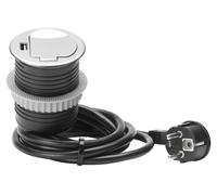 Prise de table encastrable avec port USB, 1 prise Schuko + 1 port USB, en acier inoxydable