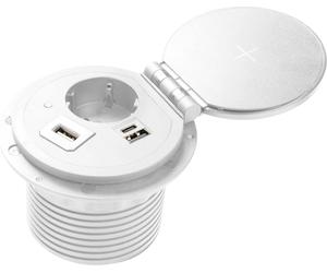 Prise de table GTV avec fonction de charge par induction et USB Blanc