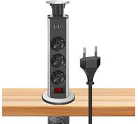 Prise de table rétractable avec 2 ports USB - Prise rétractable 3 prises - 80 mm - Prise encastrée - Bureau