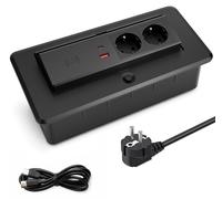 Prise de table rotative avec chargeur sans fil, 2 prises Schuko, USB-C/A, noire