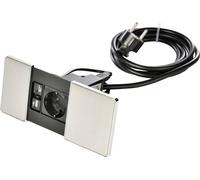 Prise de table VersaPAD à 1 emplacement + 2 ports de recharge USB avec caches coulissants, finition aluminium brossé, L x l 190 x 90 mm, câble de raccordement de 2 m inclus