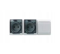 Prise double 0327-21 interrupteur 1-pôle blanc fumé IP44 HERMES