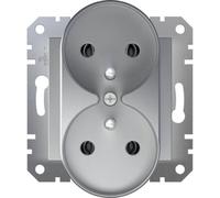 Prise électrique double - SCHNEIDER ELECTRIC - Asfora - Aluminium - 2P+T - Encastrée