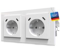 Prise double avec ports USB-C/C, compatible PD 3.0 et QC pour une charge rapide, avec protection enfant, de couleur blanche