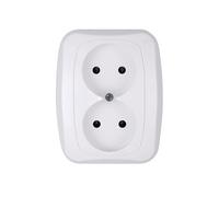 Prise double encastrée - ABEX - Blanche - Sans terre - 250V - 16AX - IP-20