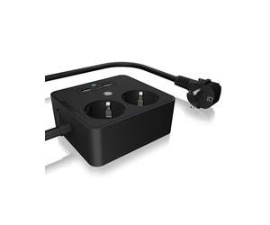 Prise double IcyBox avec chargeur USB pour table ou mur