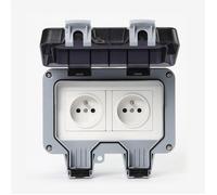 Prise double murale étanche IP66 extérieur salle bain standard européen sécurité certification Étanche à l'eau et à la poussière