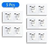 Prise double - Prise murale - Port de charge USB-C de 20 W - 16 A / 220 V - Verre blanc - Installation encastrée - Pack de 5