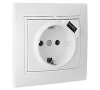 Prise électrique double avec connecteur TTL et port USB, dimensions 83x81x10 mm, couleur blanche