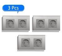 Prise électrique double, en verre - Lot de 2 - 16 A - 220 V - Mise à la terre - À encastrer - Gris