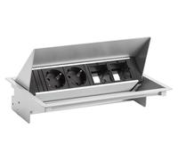 Prise électrique double Schuko avec connecteurs de données, noire, dimensions : 4,4 x 23,5 x 5,5 cm