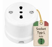 Prise électrique en porcelaine de style rétro, blanche, à encastrer, 16 A