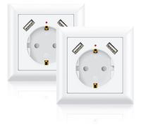 Prise électrique encastrée avec 2 ports USB, 250 V, blanche