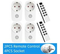 Prise électrique intelligente avec télécommande universelle, prise française UE, interrupteur RF sans fil, programmable, lumière LED, 433Mhz, 16A, 220V 1 Remote 4 Socket