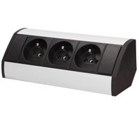 Prise électrique pour meubles, triple, 2P+E, noire/argentée
