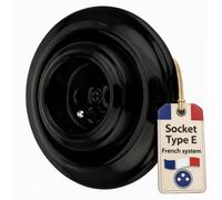 Prise électrique rétro en porcelaine, type E, noire, à encastrer