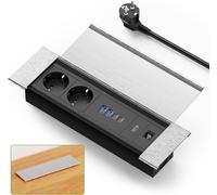 Prise encastrable avec 2 ports USB-C PD30W - Prise de table en aluminium - Rétractable avec ports USB, HDMI et RJ45 - Idéale pour la cuisine