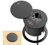 Prise Encastrable avec 2 USB C PD 35W et USB QC 30W, Multiprise Encastrable Plan de Travail avec Couvercle, Bloc Prise Escamotable pour la Cuisine, Le Bureau, Les Meubles, 1,8M de Câble, Noir