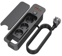 Prise encastrable avec couvercle, multiprise encastrable triple avec 2 ports USB, noire