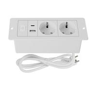 prise encastrable de table avec USB A C, 2 voies, prise multiple pour comptoir, meubles, câble 1,8 m (blanc)