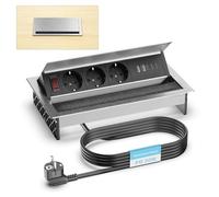 Prise encastrable en Aluminium 3 Prises avec 2 Ports USB-C PD 30W & 2 Ports USB-A - Bloc multiprise escamotable, Angle réglable pour Cuisine, Bureau & Plan de Travail, câble 1,8 m, argenté