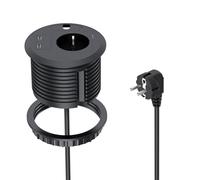 Prise encastrable escamotable avec 2 USB-C, 1 prise Schuko | Ø 80 mm, câble de 2 m, noir pour plan de travail de cuisine, bureau