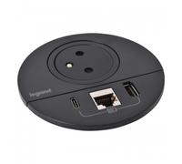 Prise encastrable INCARA™ Disq 80 - 2P+T - USB A/C - RJ45 - noir LEGRAND