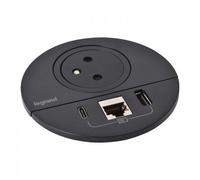 Prise encastrable INCARA? Disq 80 - 2P+T - USB A/C - RJ45 - noir LEGRAND