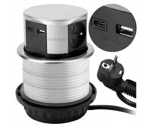 Prise encastrable Orno OR-GM-9049/G, avec port USB-C, couleur argent