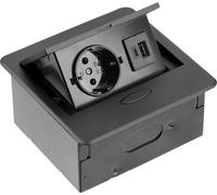 Prise encastrable pour meubles, 1 prise Schuko, 1 port USB-A et 1 port USB-C, longueur 1,5 m, couleur noire