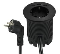 Prise encastrable pour table, 25W USB, 3 ports, Schuko, 2 mètres, diamètre 60 mm, noire