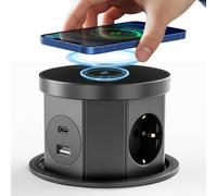 Prise encastrable - Prise de table avec chargeur sans fil de 15 W - 1 port USB-C - Adaptée pour le bureau ou la cuisine - Multiprise de table