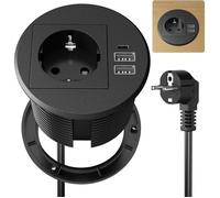 Prise encastrable - Rond Ø80 - 1 prise CA 16A/1800W - 1 USB-C + 2 USB-A - Noir