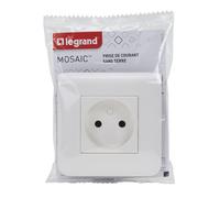 Legrand - Prise de courant sans terre Mosaic à bornes automatiques blanc avec plaque et fixation à vis