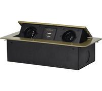 Prise encastrée 2x2P+Z, 2xUSB, bord plat en laiton - ON-13109/BR