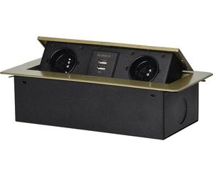 Prise encastrée 2x2P+Z, 2xUSB, bord plat en laiton - ON-13109/BR