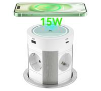 Prise encastrée avec 4 prises, port USB-C PD 75 W et charge sans fil, de couleur blanche