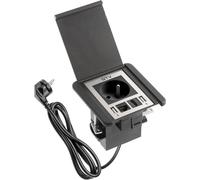Prise encastrée avec ports USB, RJ45 et HDMI, longueur 1,5 mètre, couleur noire, idéale pour les bureaux et les cuisines